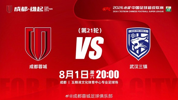 成都蓉城vs武汉三镇 8月1日20时五粮液文化体育中心打响中超第21轮 成都蓉城vs武汉三镇 8月1日20时五粮液文化体育中心打响中超第21轮