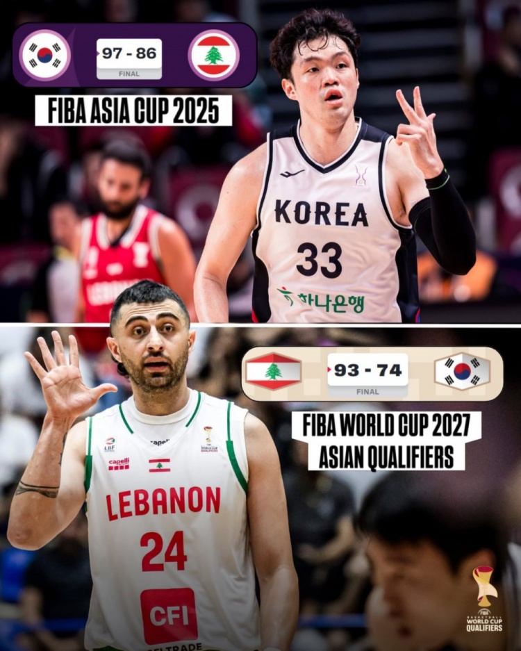 中国下一场的对手!黎巴嫩93-74大胜韩国 篮板碾压&首发合砍72分