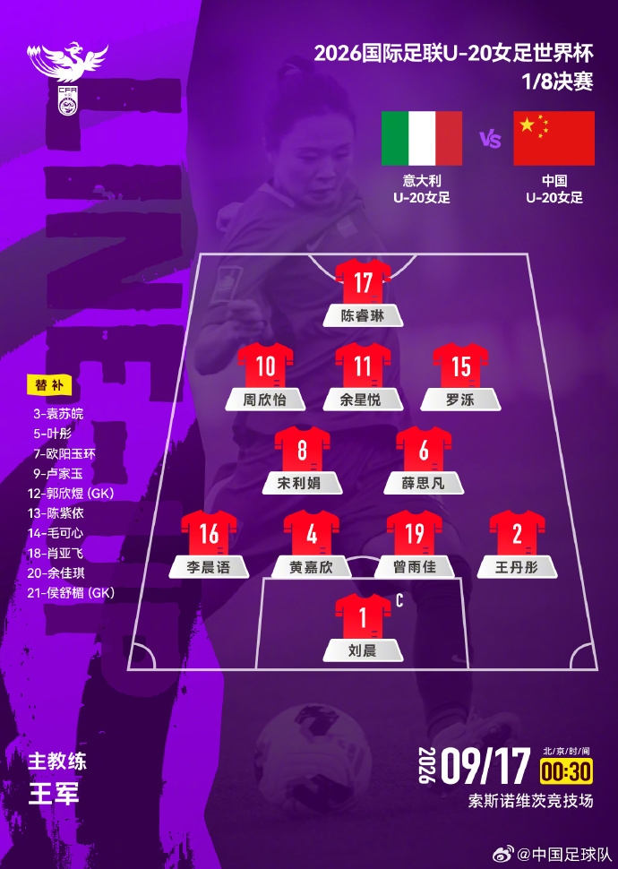 U20女足世界杯1/8决赛-U20女足vs意大利U20:周欣怡、黄嘉欣出战 U20女足世界杯1/8决赛-U20女足vs意大利U20:周欣怡、黄嘉欣出战